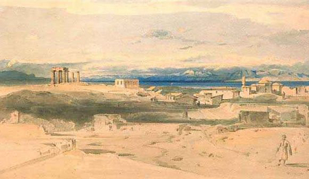 Ludwig Lange, Korinth mit dem Apollontempel, 1834-35